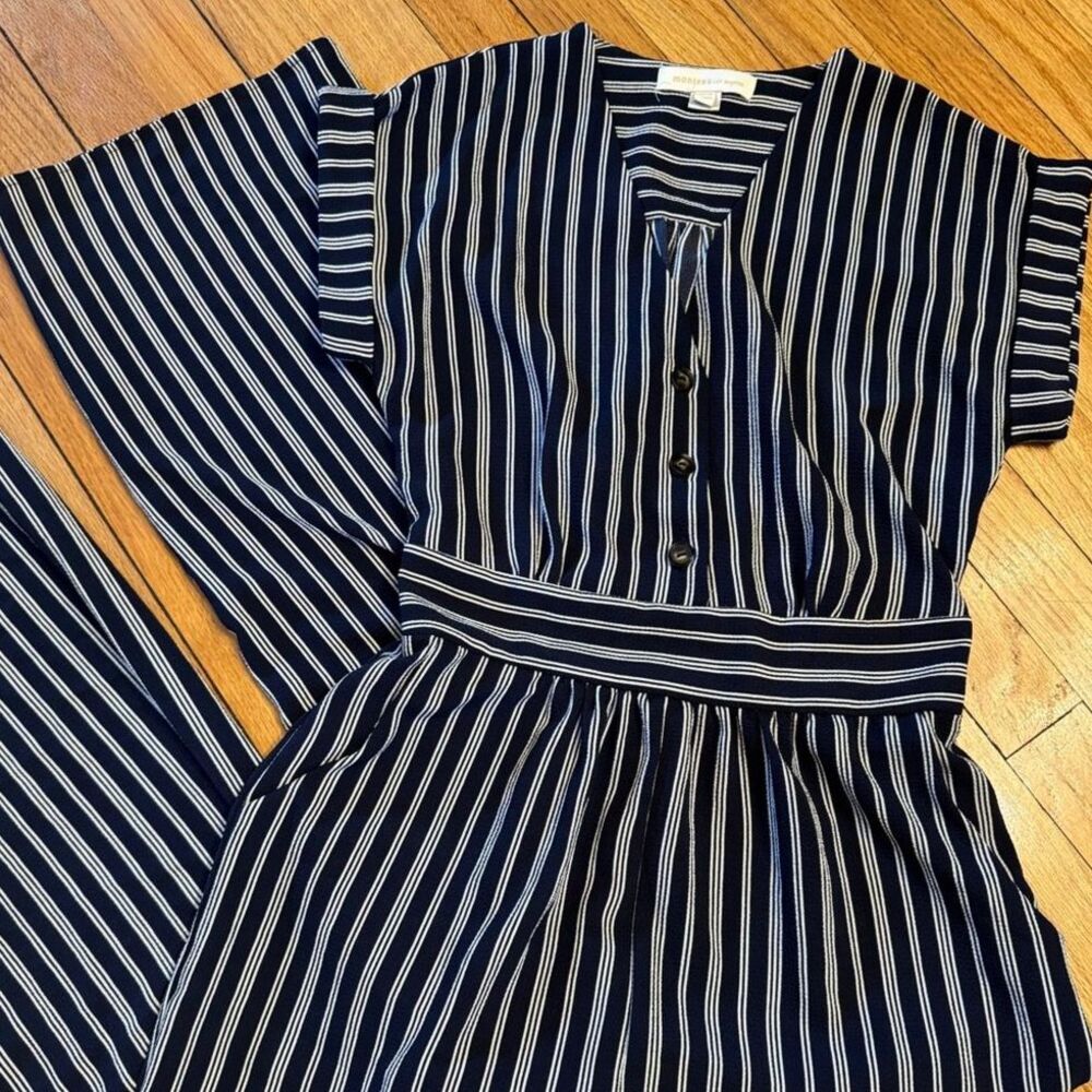 Monteau Jumpsuit Navy and White Striped Wide-Leg Jumpsuit M